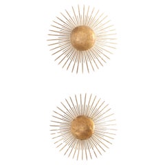 Pair of Large Sunburst Wall or Ceiling Lamps from 1940's, France