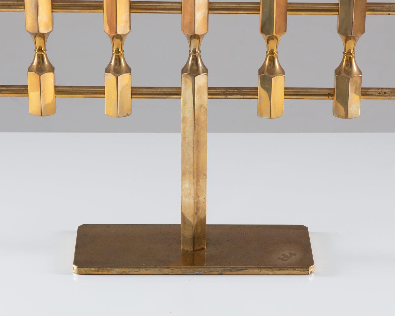 Pair of Large Swedish Candelabras in Brass by Lars Bergsten for Gusum In Good Condition For Sale In Karlstad, SE