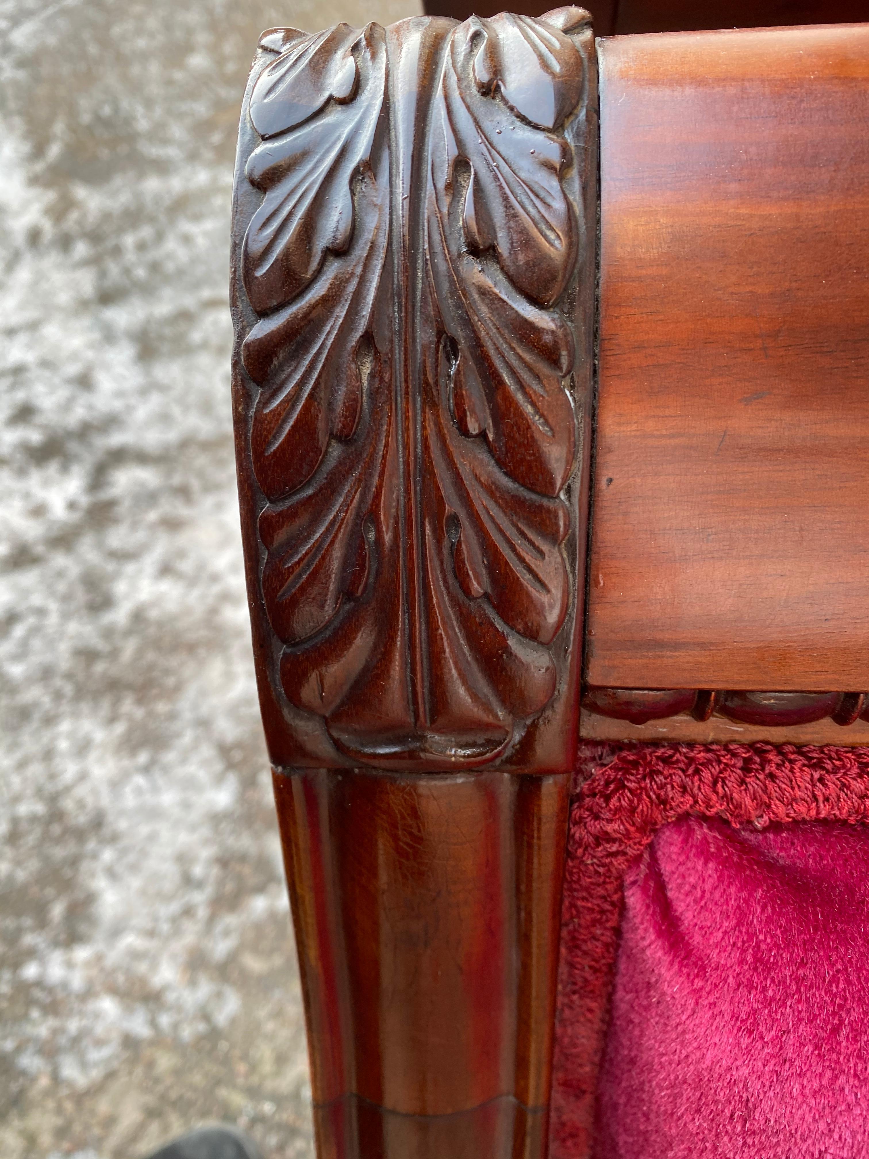 Pair of Large Swedish Jugend Mahogany Armchairs in Red Velvet Fabric 2