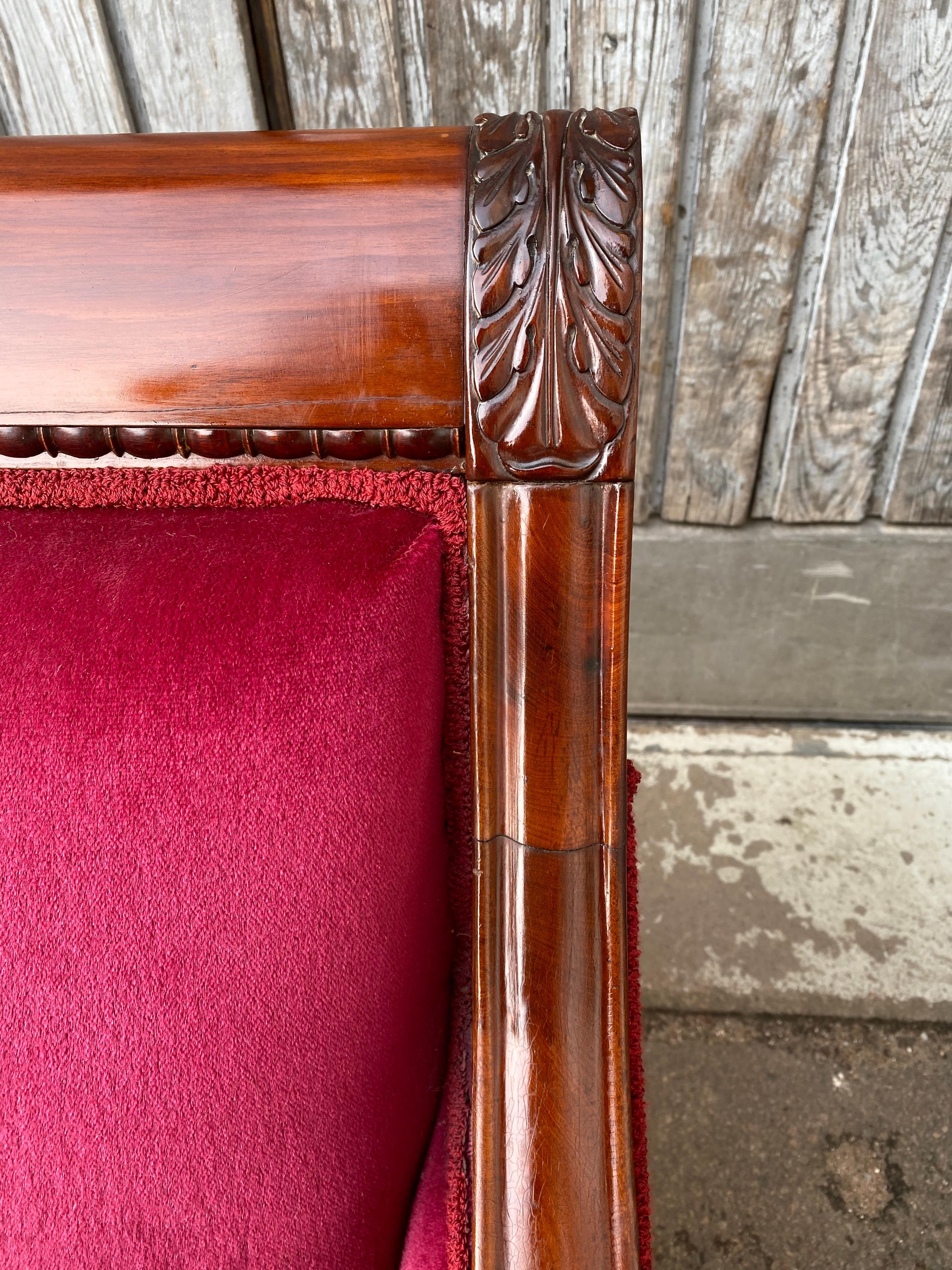 Pair of Large Swedish Jugend Mahogany Armchairs in Red Velvet Fabric 3