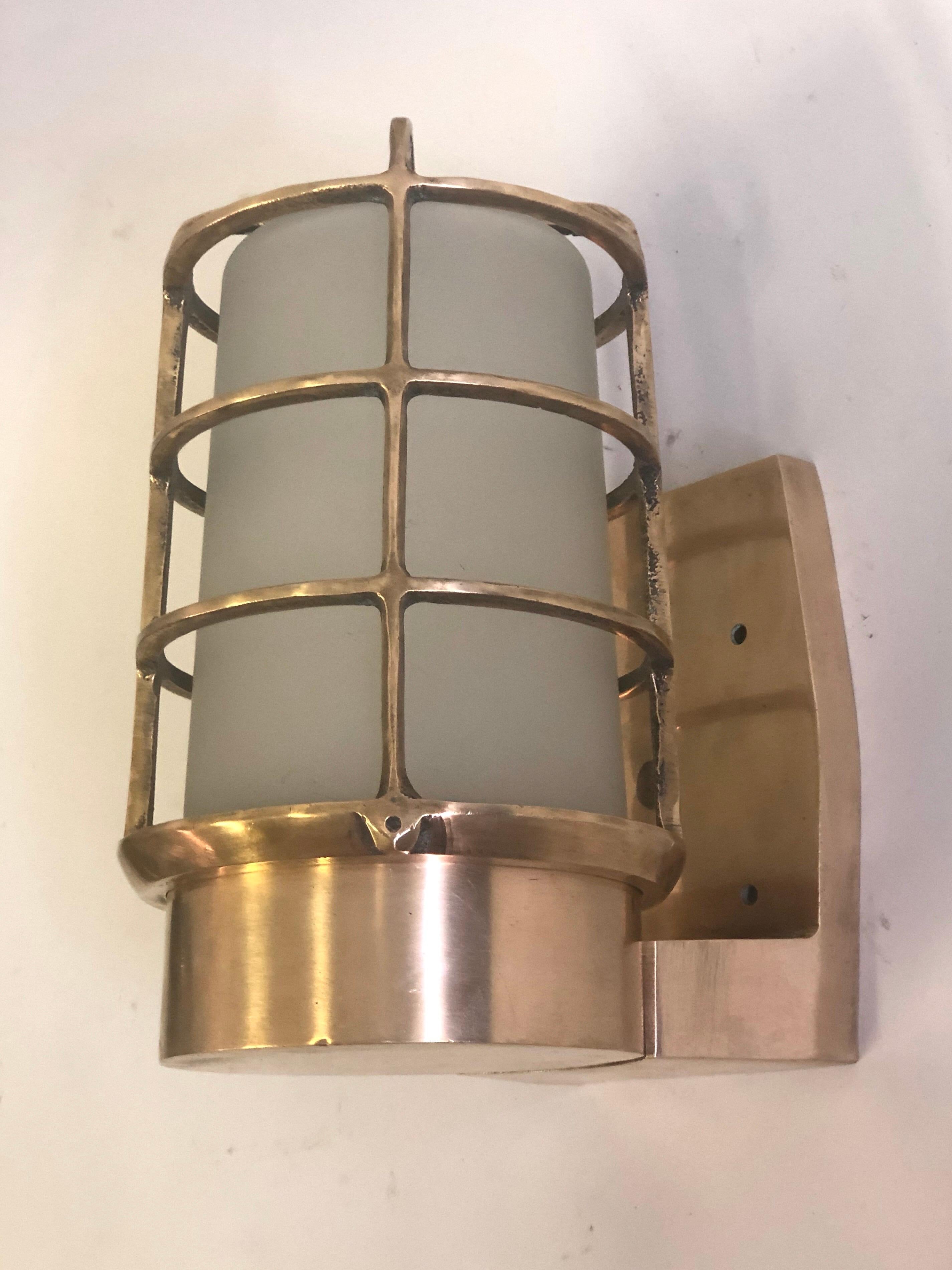 Pair of Large Swedish Midcentury Brass Marine Industrial Wall Sconces, 1930 In Good Condition In New York, NY
