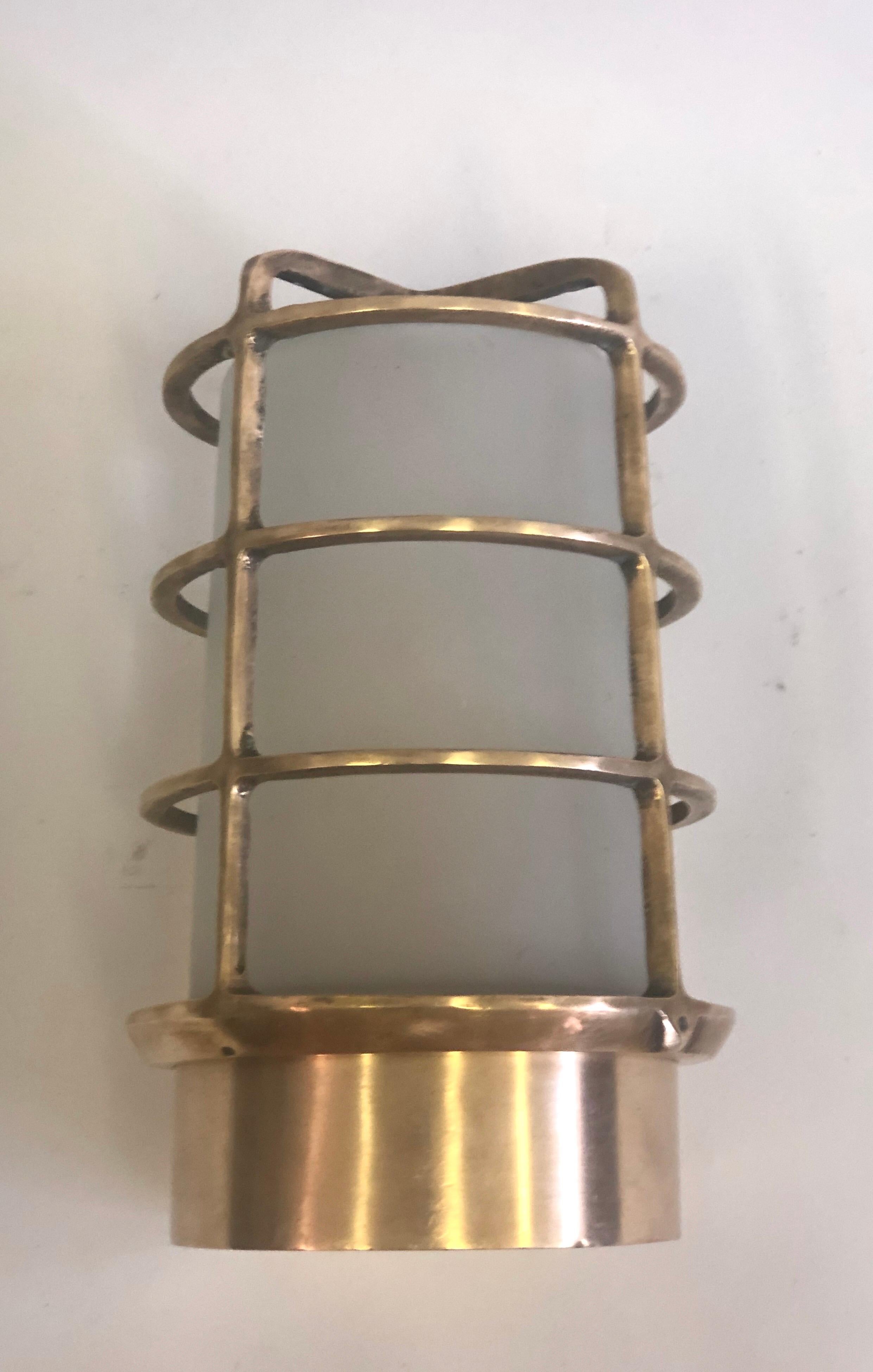 20th Century Pair of Large Swedish Midcentury Brass Marine Industrial Wall Sconces, 1930