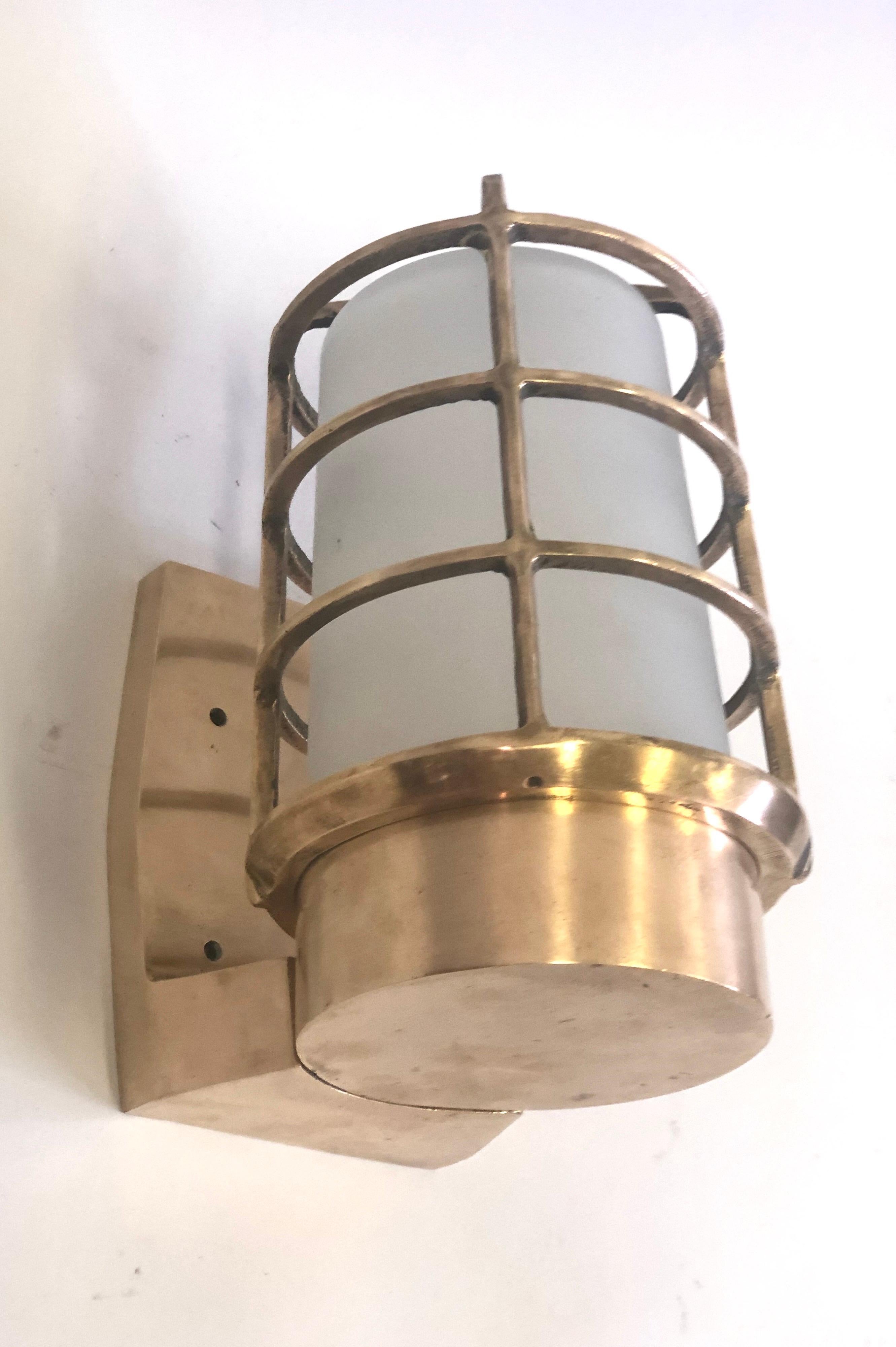 Pair of Large Swedish Midcentury Brass Marine Industrial Wall Sconces, 1930 2