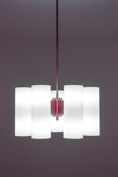 Pair of Large Swedish Midcentury Chandeliers in Acrylic, Pine and Brass by Luxus