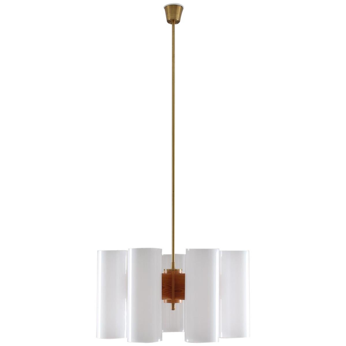 Pair of Large Swedish Midcentury Chandeliers in Acrylic, Pine and Brass by Luxus