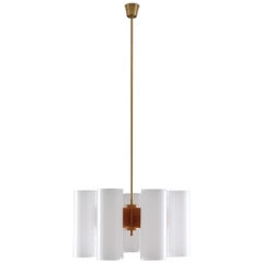 Pair of Large Swedish Midcentury Chandeliers in Acrylic, Pine and Brass by Luxus