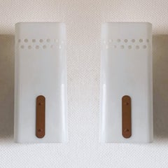 Pair Swedish Opaline Glass Cinema Wall Light Sconces, Sweden, 1960s