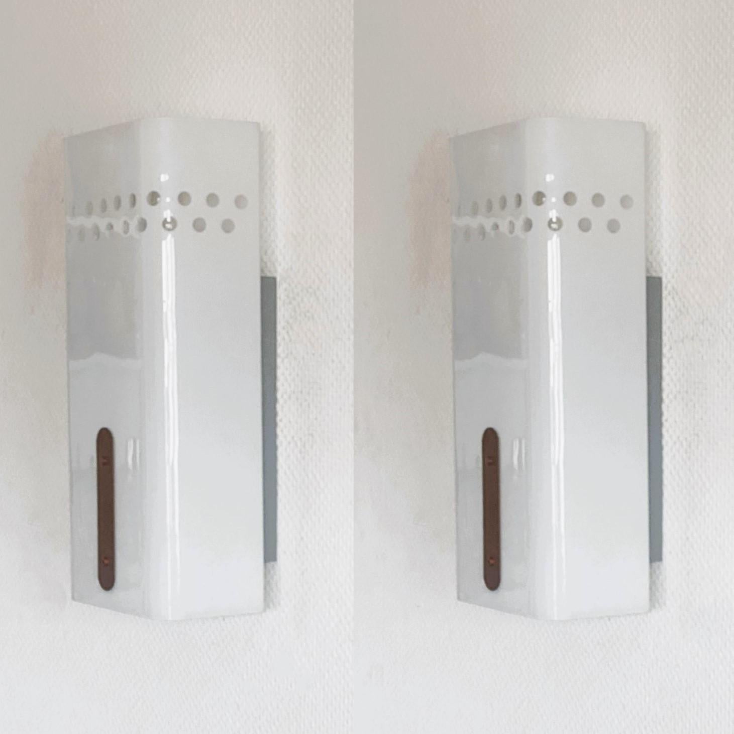 Pair Swedish Opaline Glass Cinema Wall Light Sconces, Sweden, 1960s For Sale 1