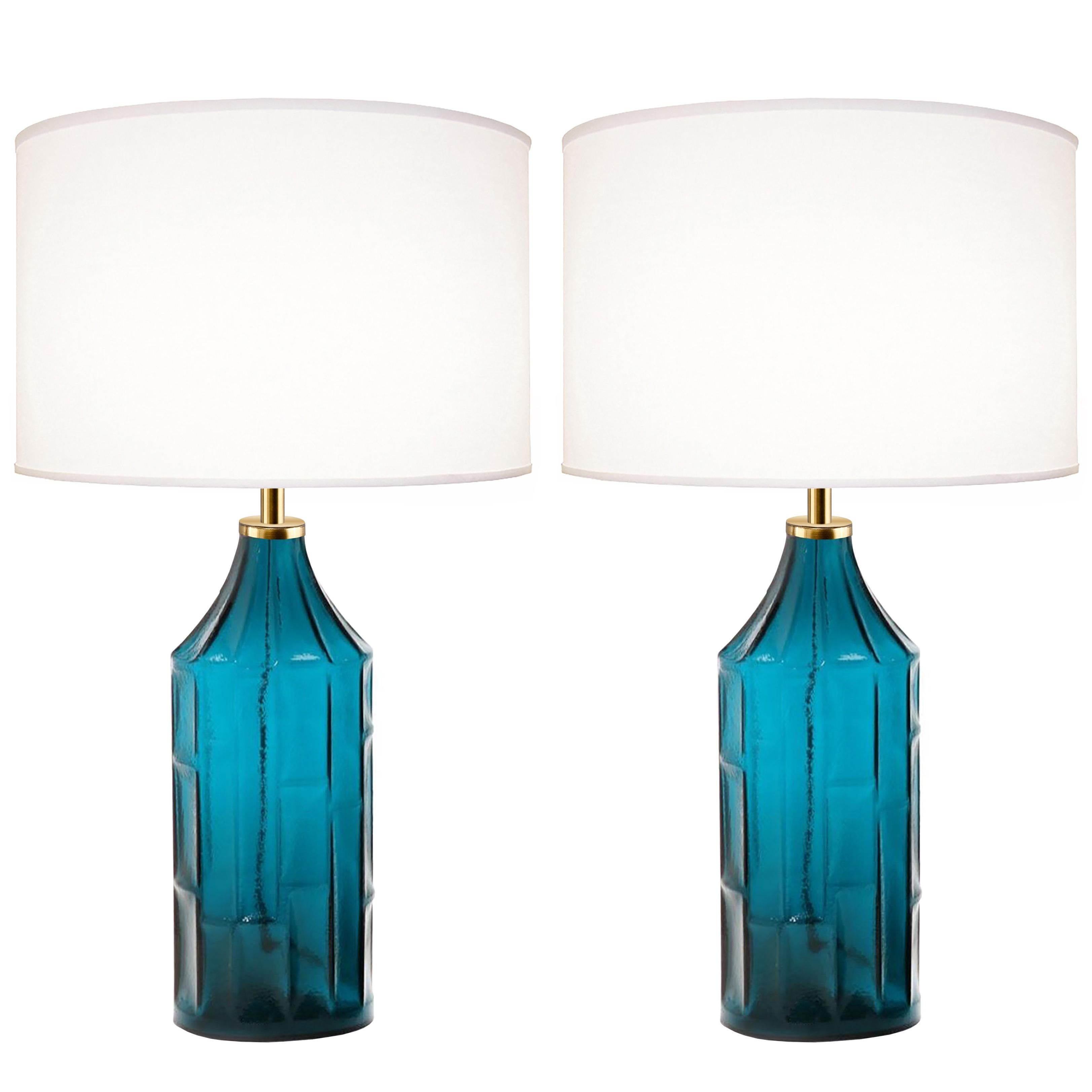Pair of Large Swedish Teal Blue Lamps For Sale