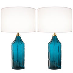 Pair of Large Swedish Teal Blue Lamps