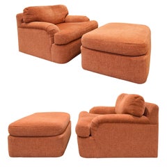 Milo Baughman Pair of Large Swiveling Lounge Chairs with Matching Ottomans 1970s