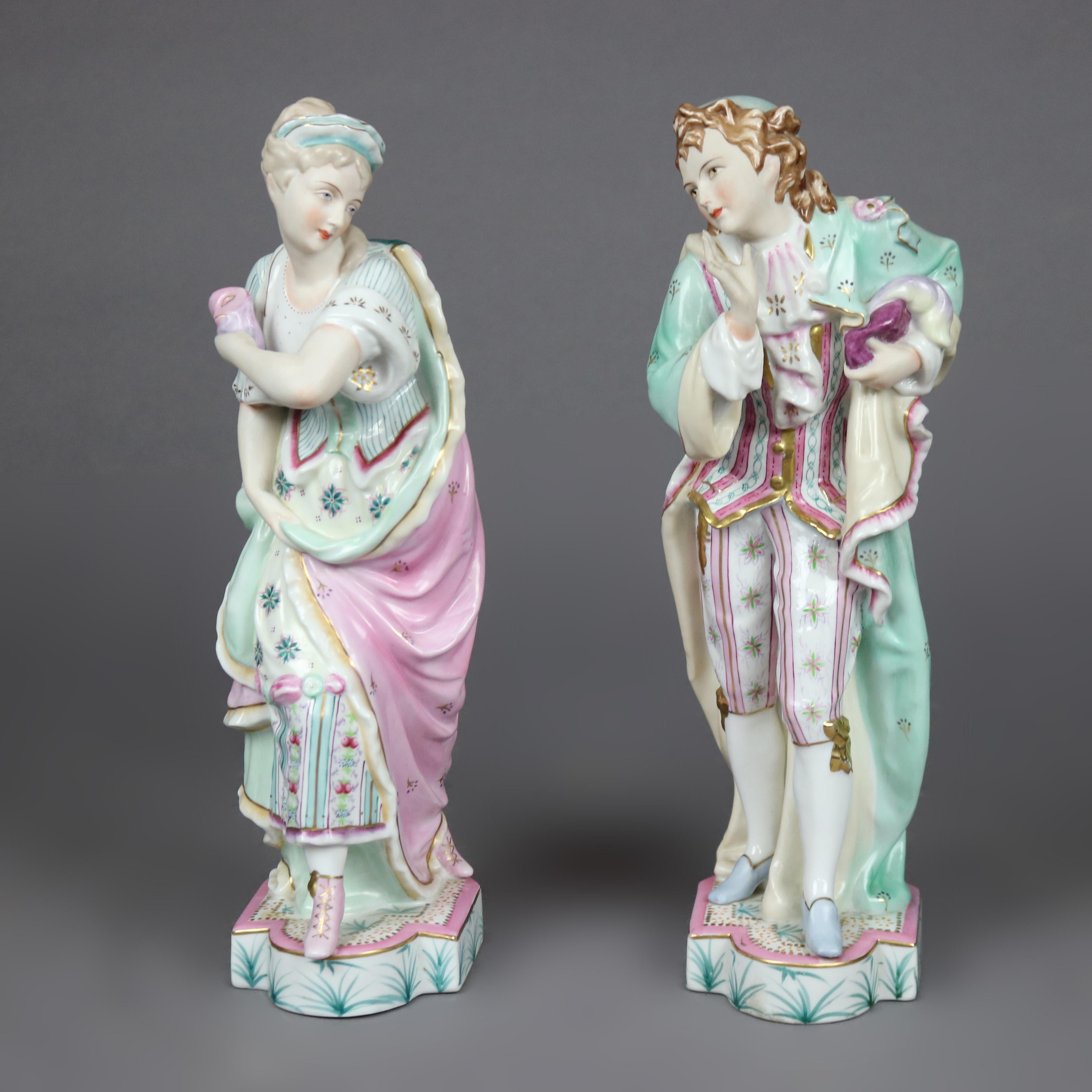 Gilt Pair of Large Sylvan Porcelain Figures, Courting Couple, 20th C