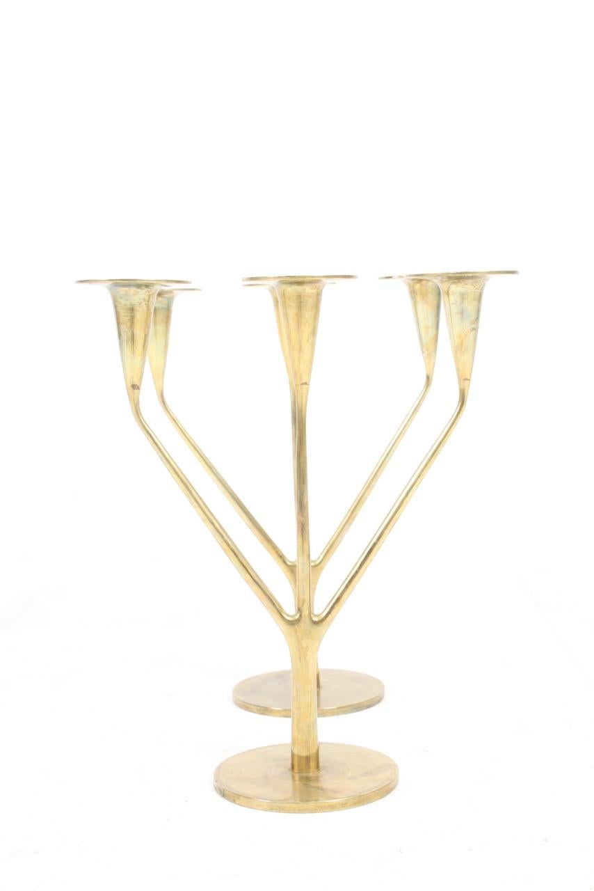 Danish Pair of Large Table Candelabras in Brass