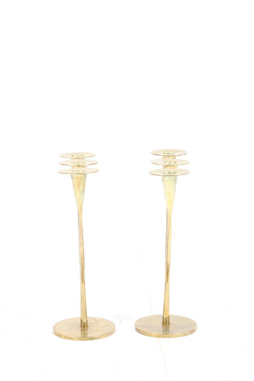 Pair of Large Table Candelabras in Brass In Excellent Condition In Lejre, DK
