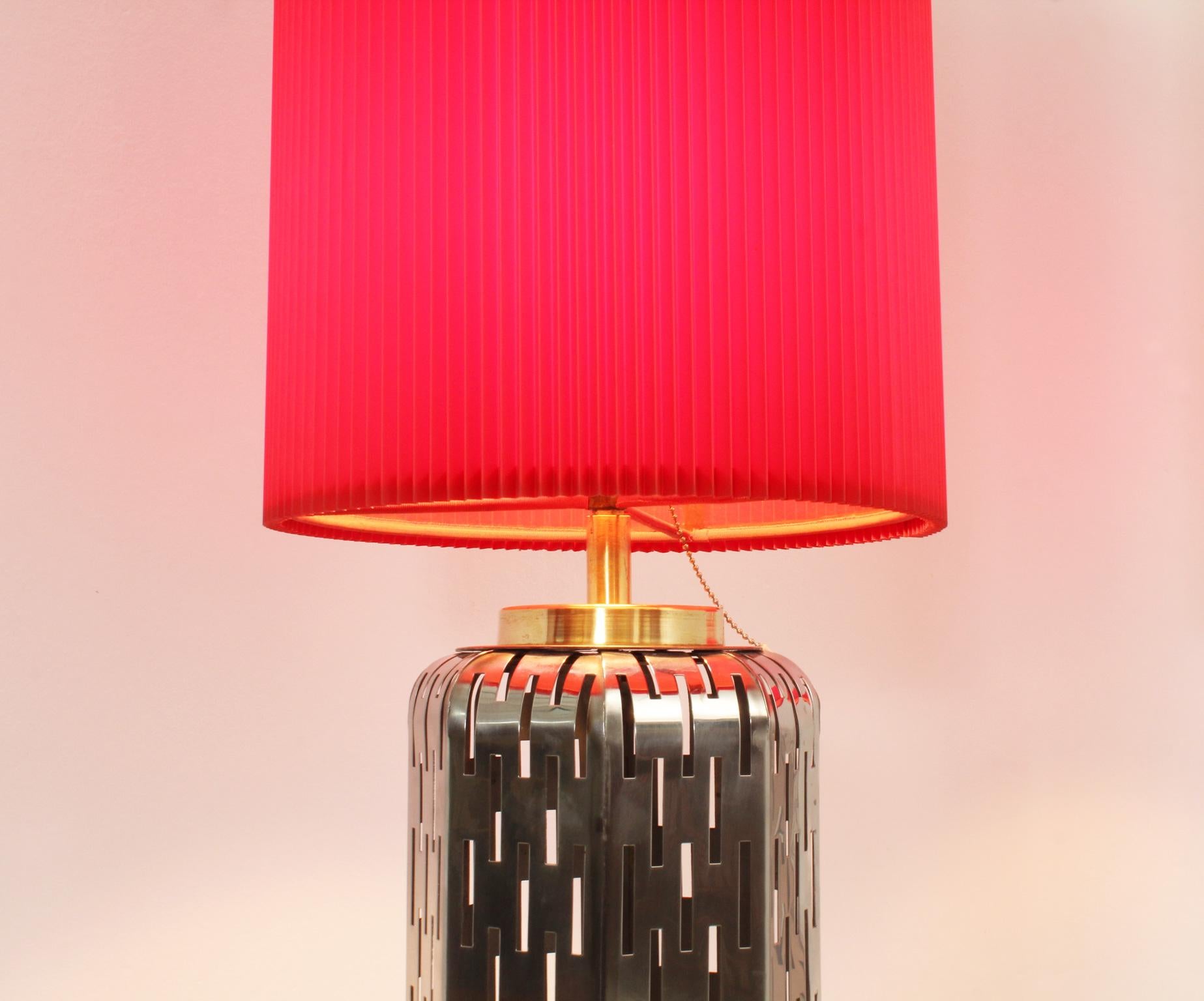 Pair of Large Table Lamps in Perforated Steel, Spain, 1960's For Sale 4