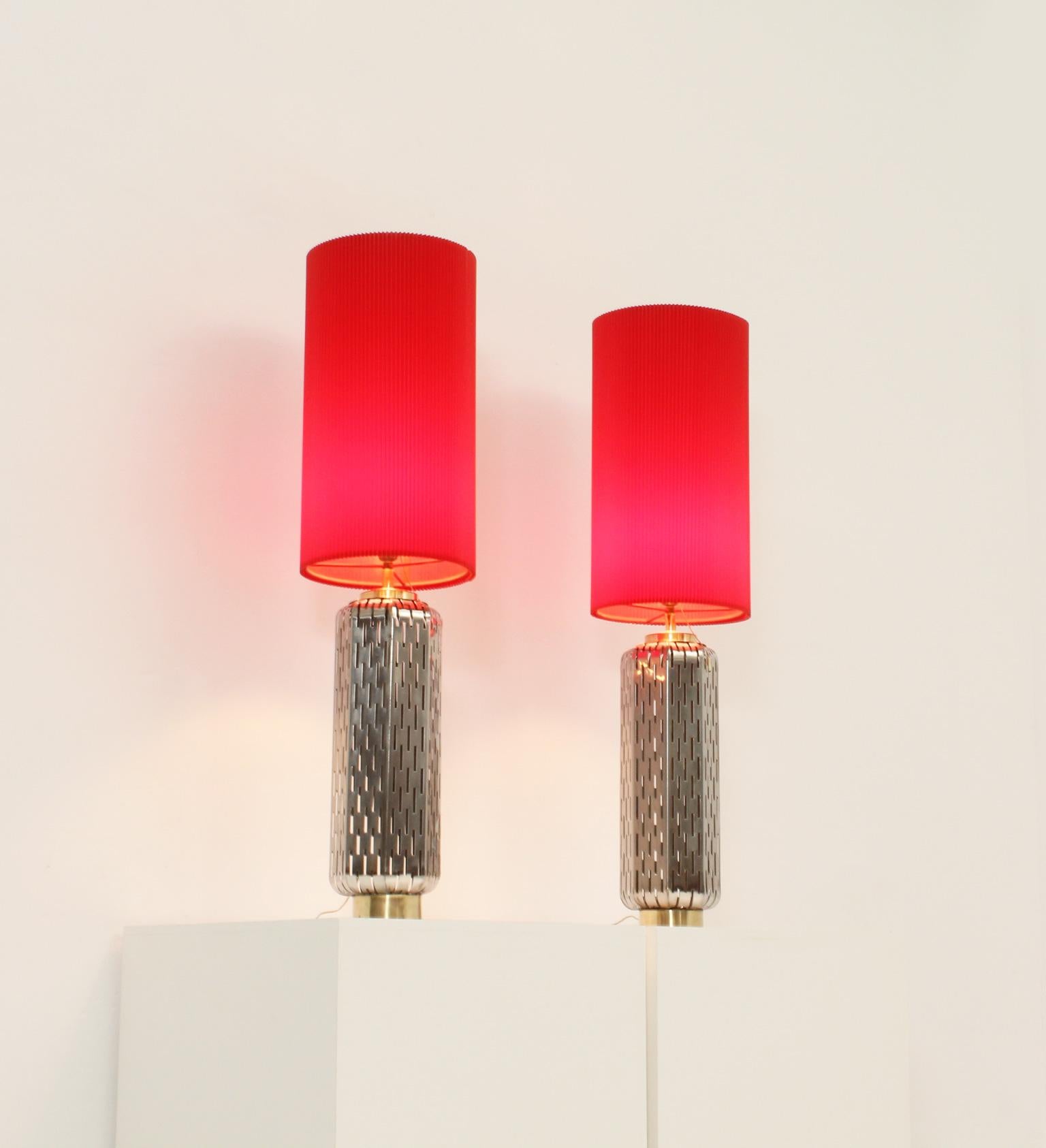 Pair of Large Table Lamps in Perforated Steel, Spain, 1960's For Sale 5