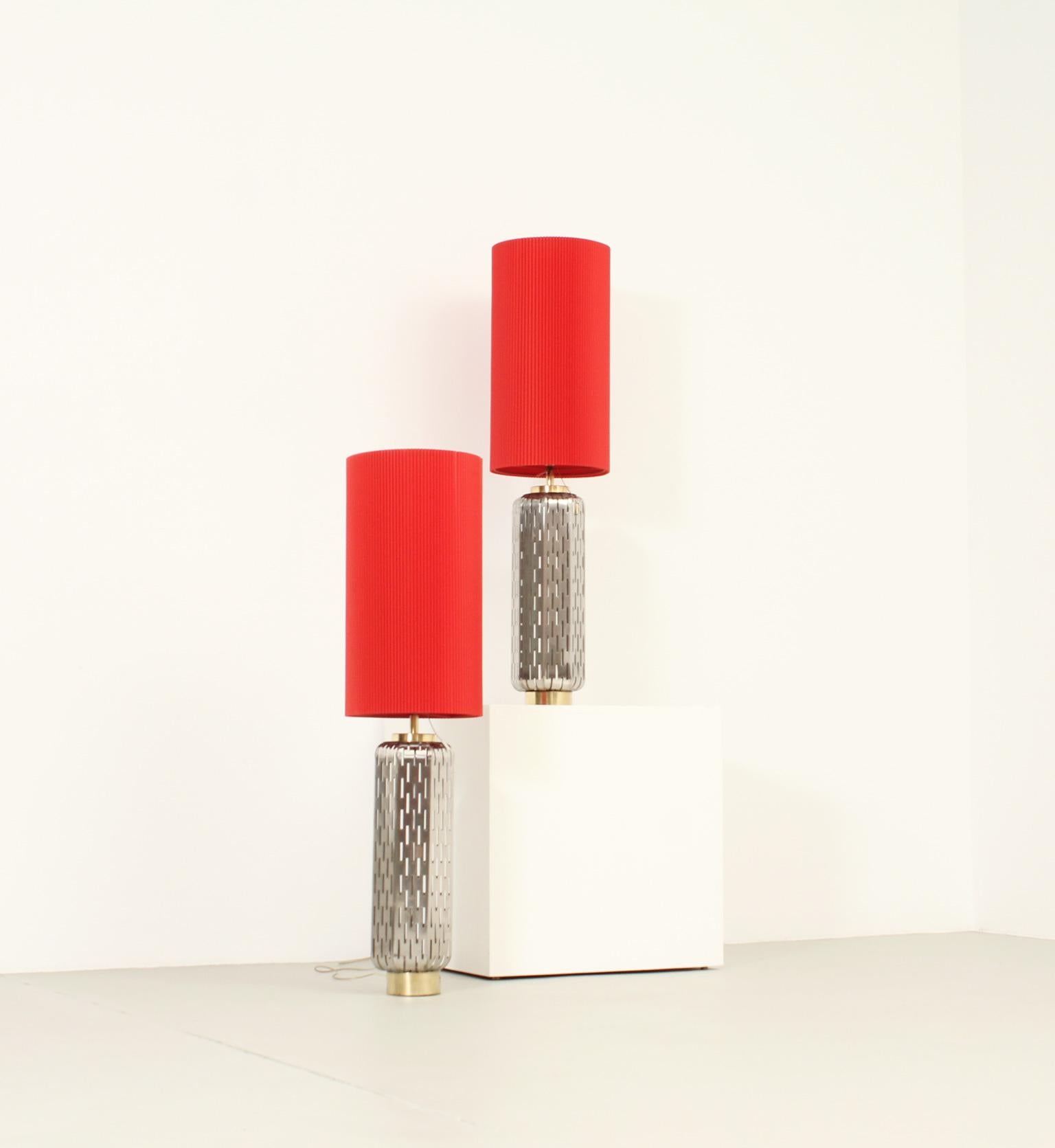 Pair of Large Table Lamps in Perforated Steel, Spain, 1960's For Sale 6