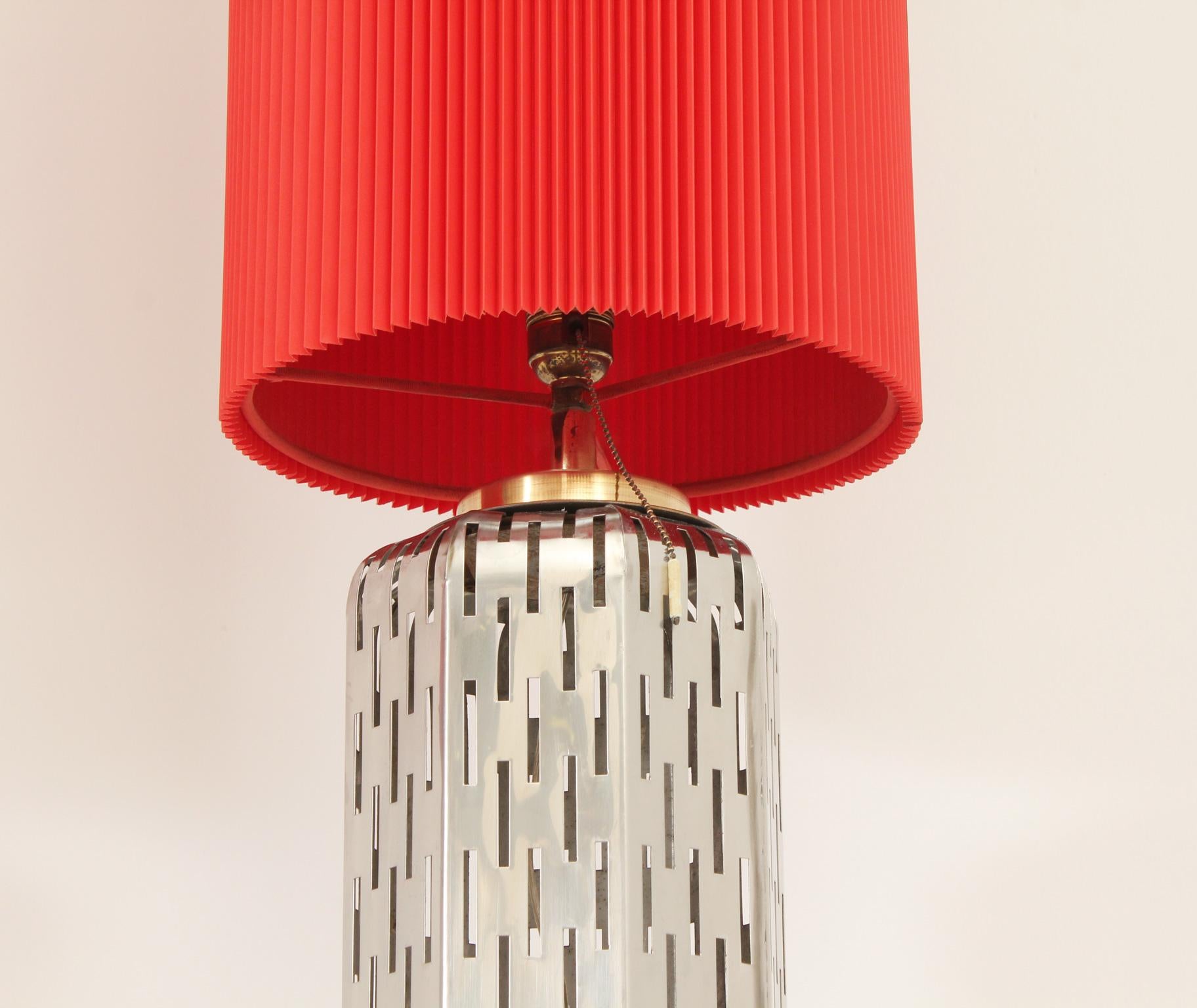 Spanish Pair of Large Table Lamps in Perforated Steel, Spain, 1960's For Sale