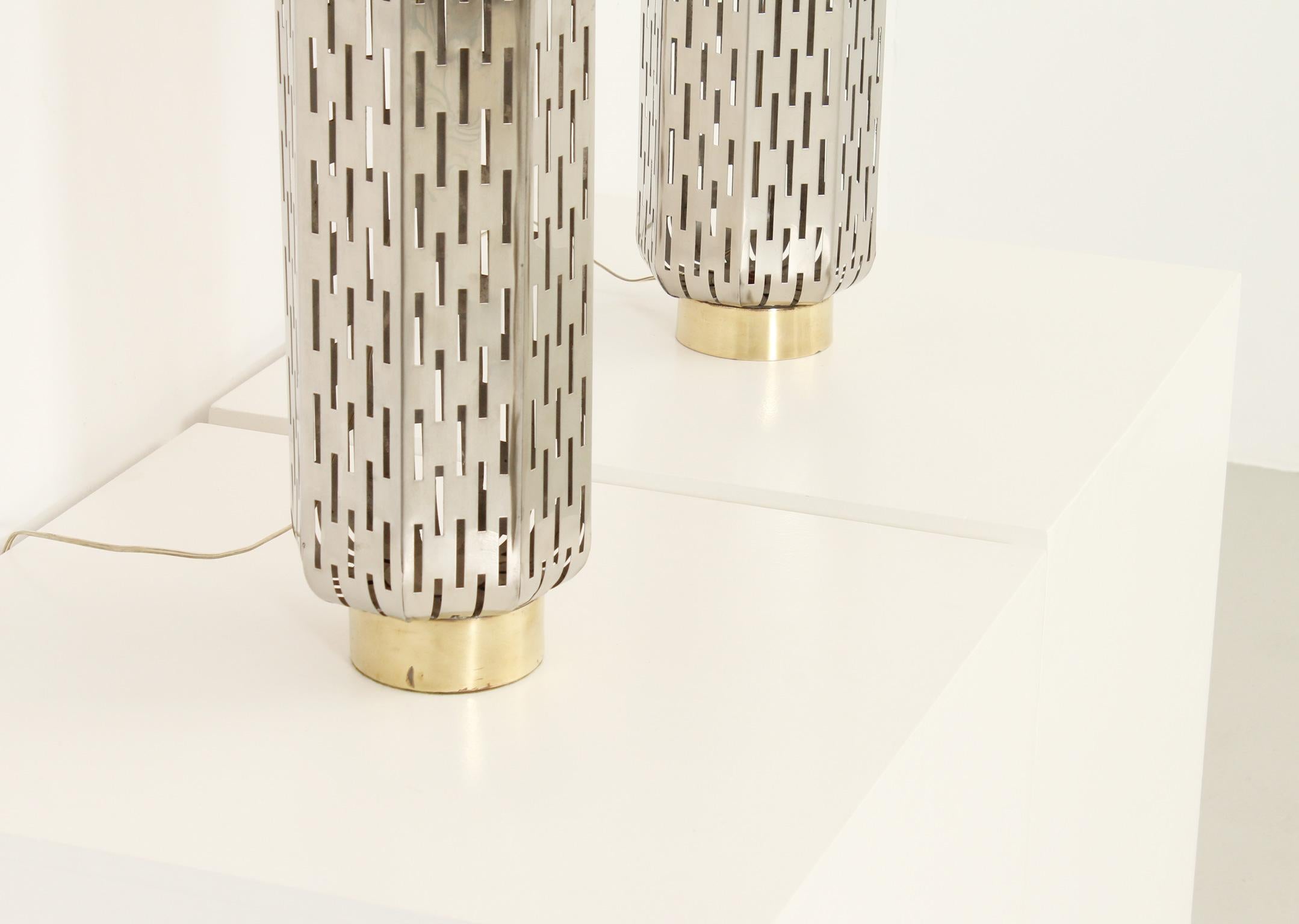Pair of Large Table Lamps in Perforated Steel, Spain, 1960's For Sale 2