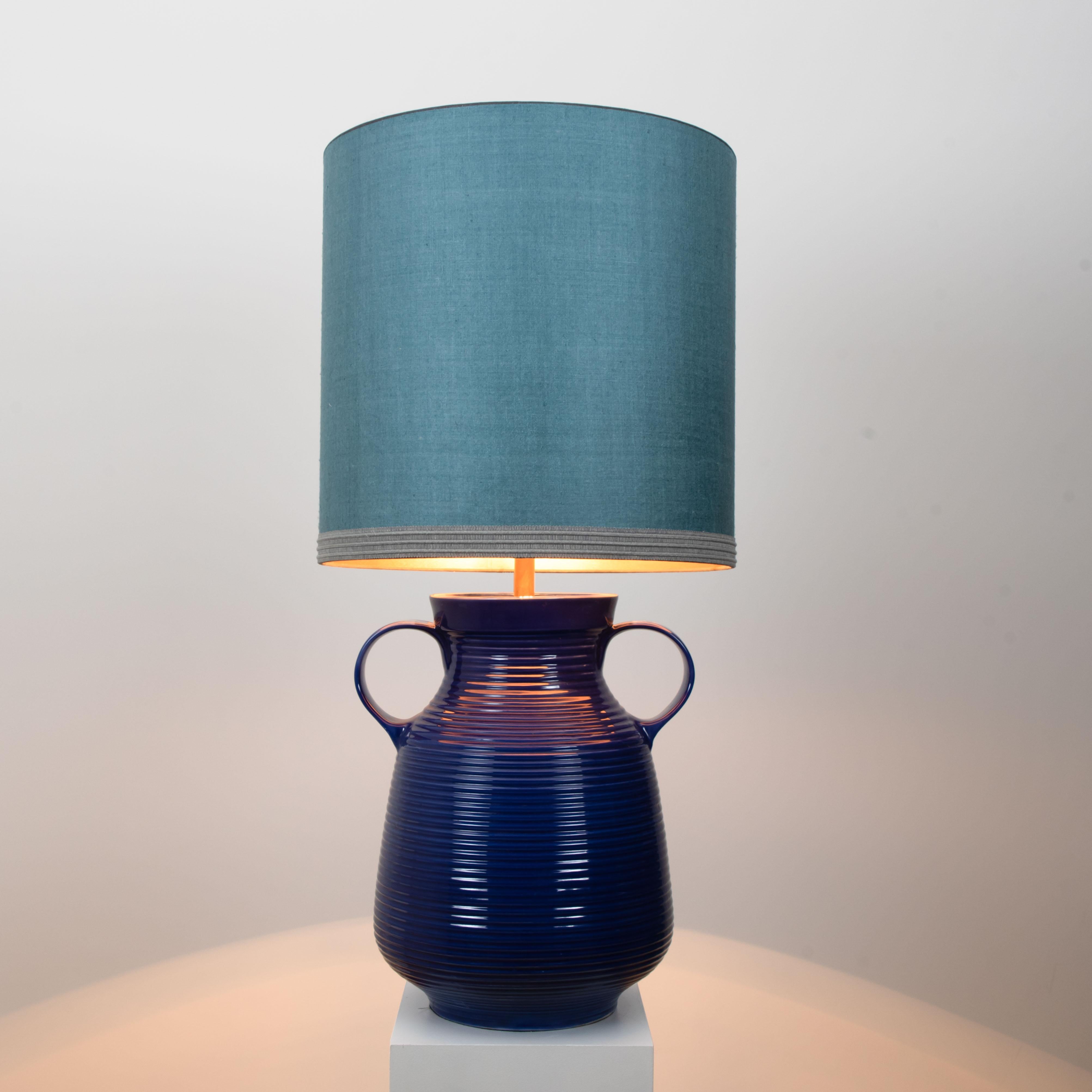 Metal Pair of Large Table Lamps with New Silk Custom Made Lampshade René Houben, 1960s For Sale