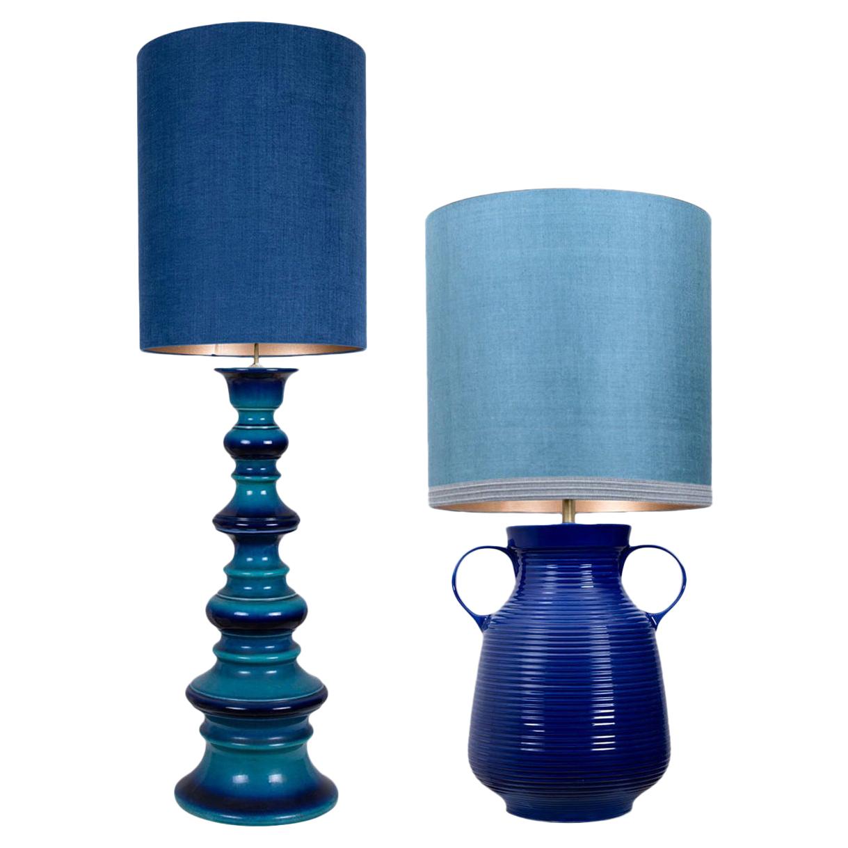 Pair of Large Table Lamps with New Silk Custom Made Lampshade René Houben, 1960s