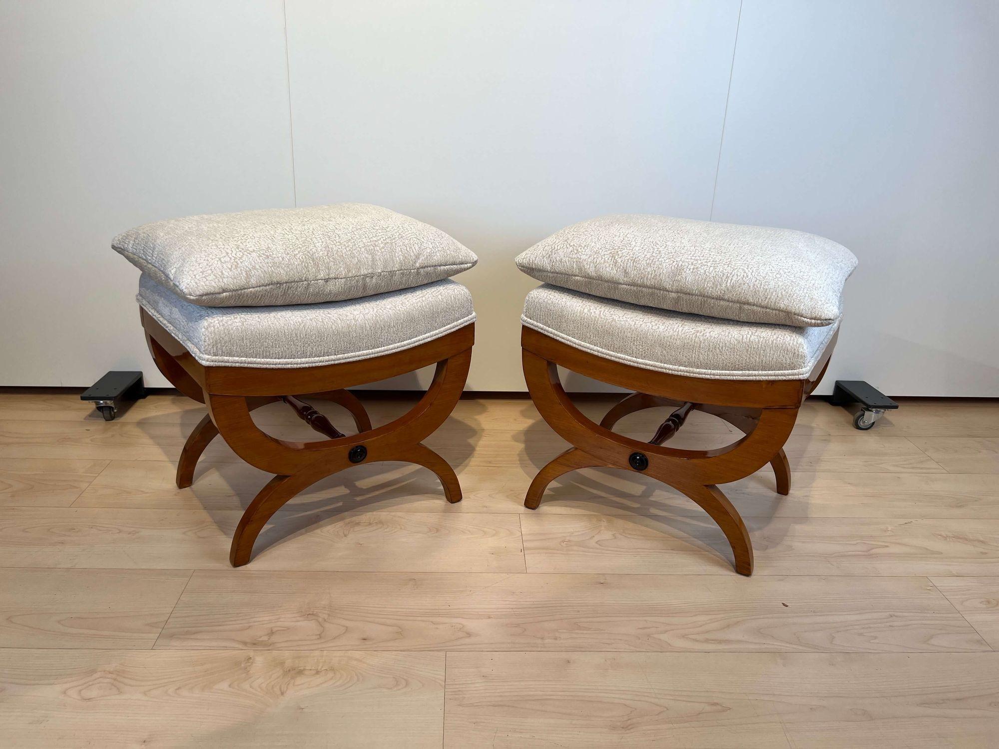 Neoclassical Pair of Large Tabourets, Beech Wood, France, circa 1860 For Sale