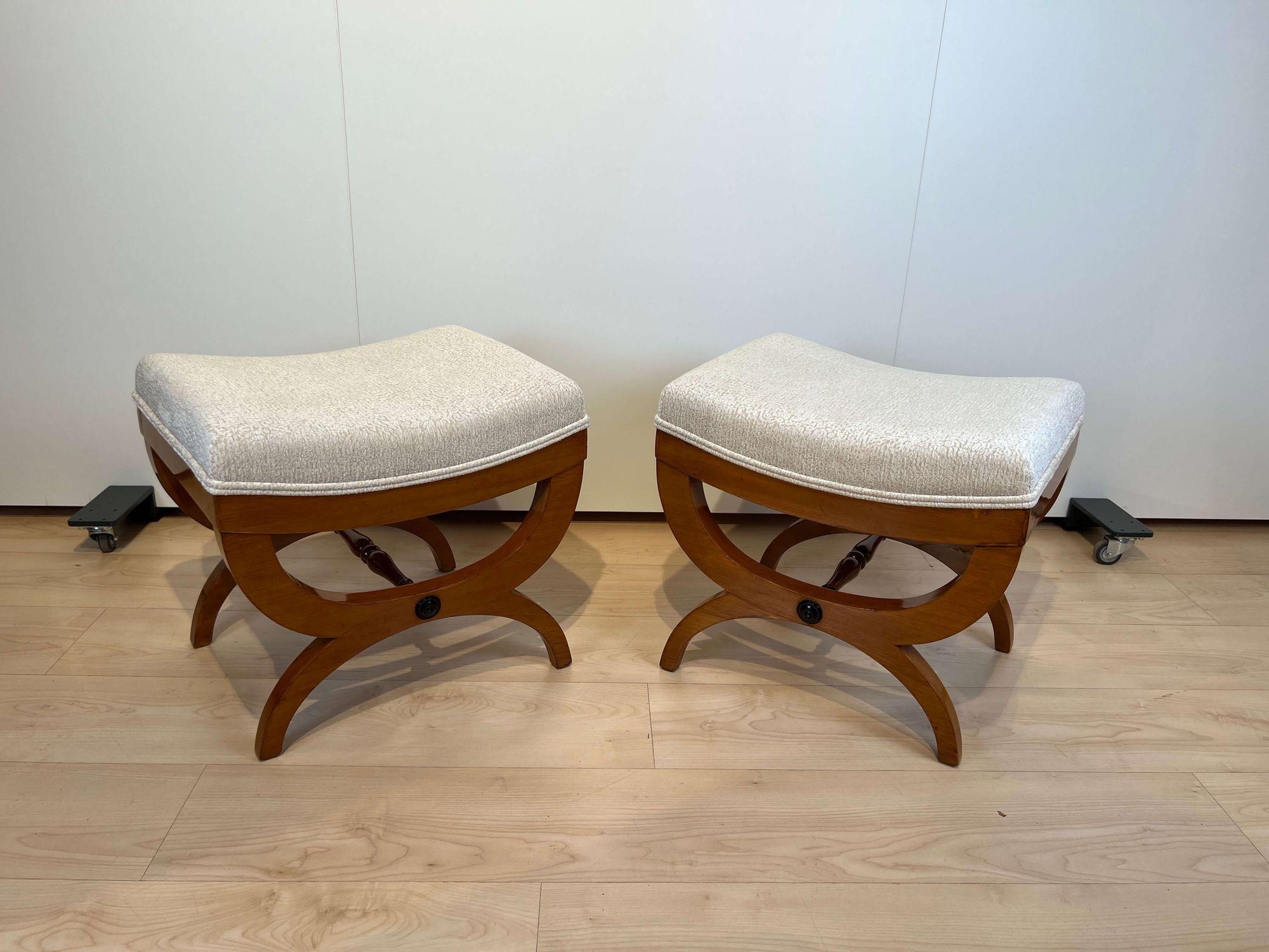 French Pair of Large Tabourets, Beech Wood, France, circa 1860 For Sale