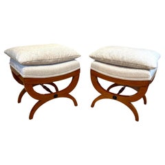 Antique Pair of Large Tabourets, Beech Wood, France, circa 1860