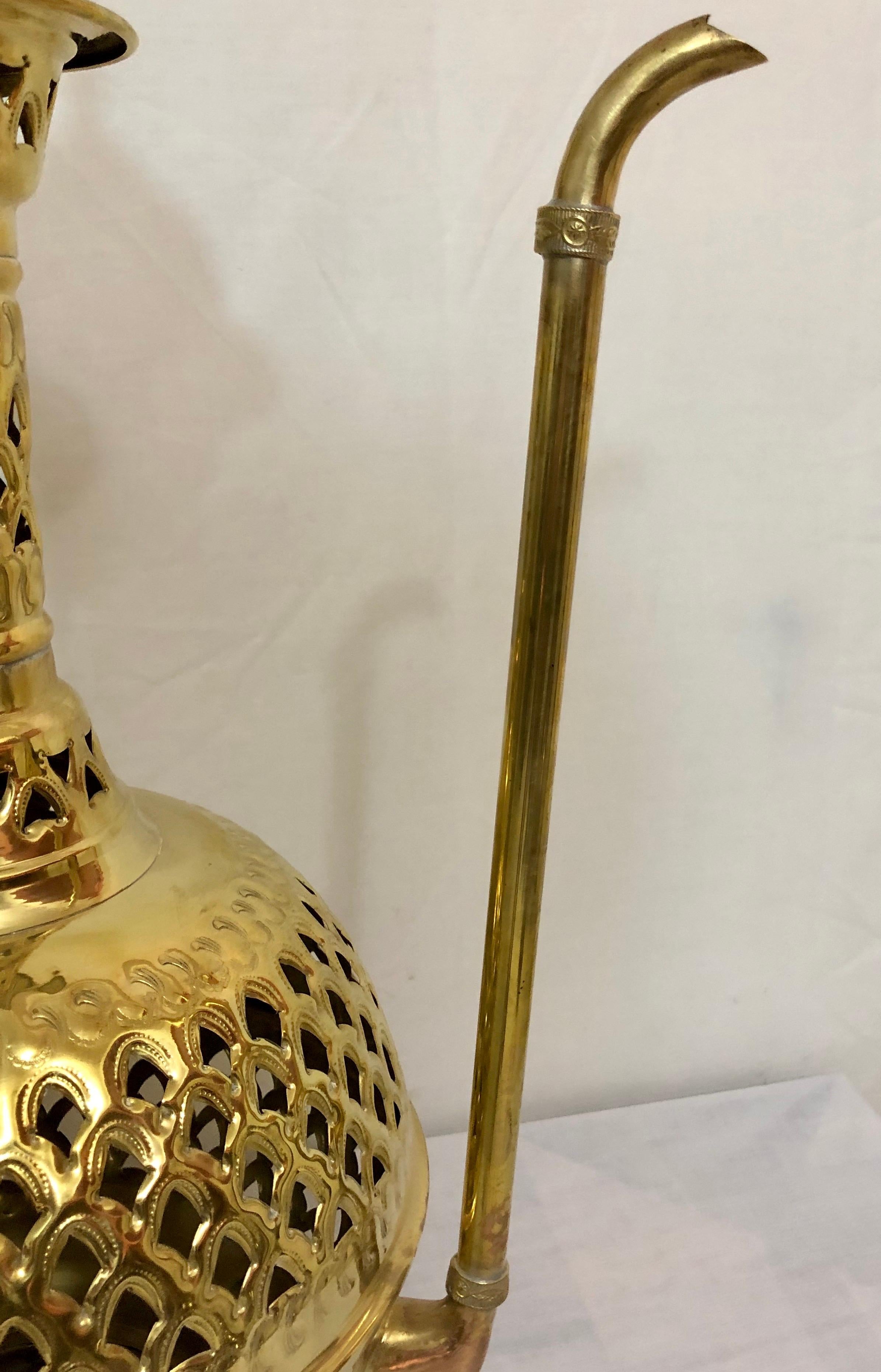Brass Moroccan Floor or Table Lamp Handmade in Filigree Design, a Pair 3