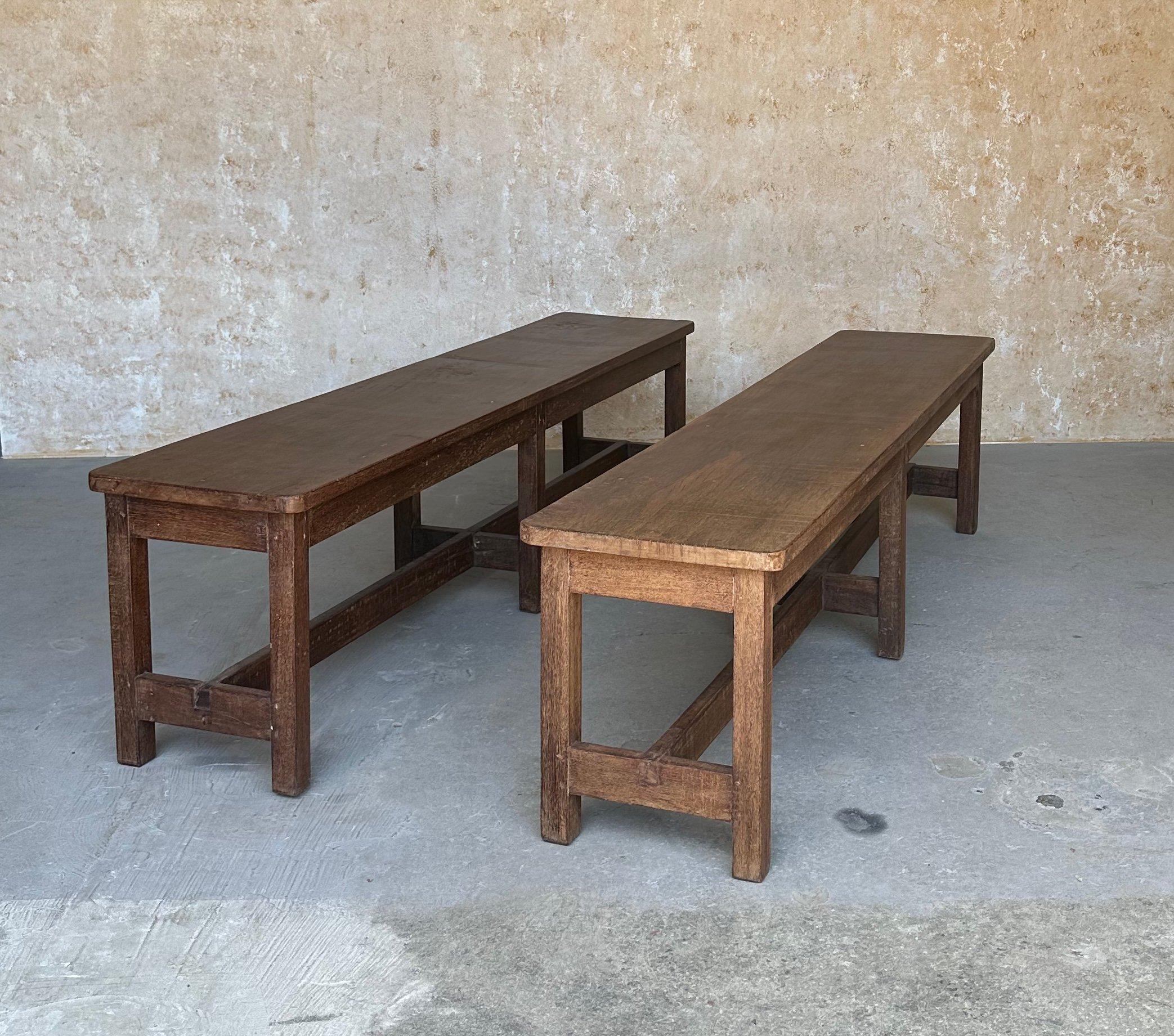 Pair of Large Teak Benches For Sale 1