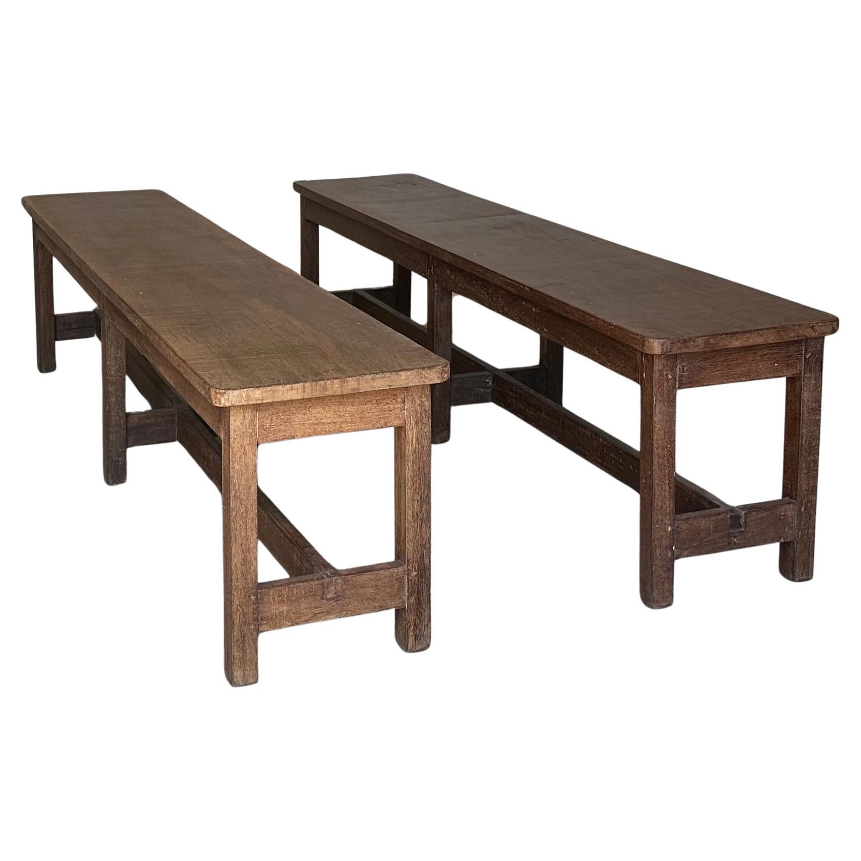 Pair of Large Teak Benches For Sale