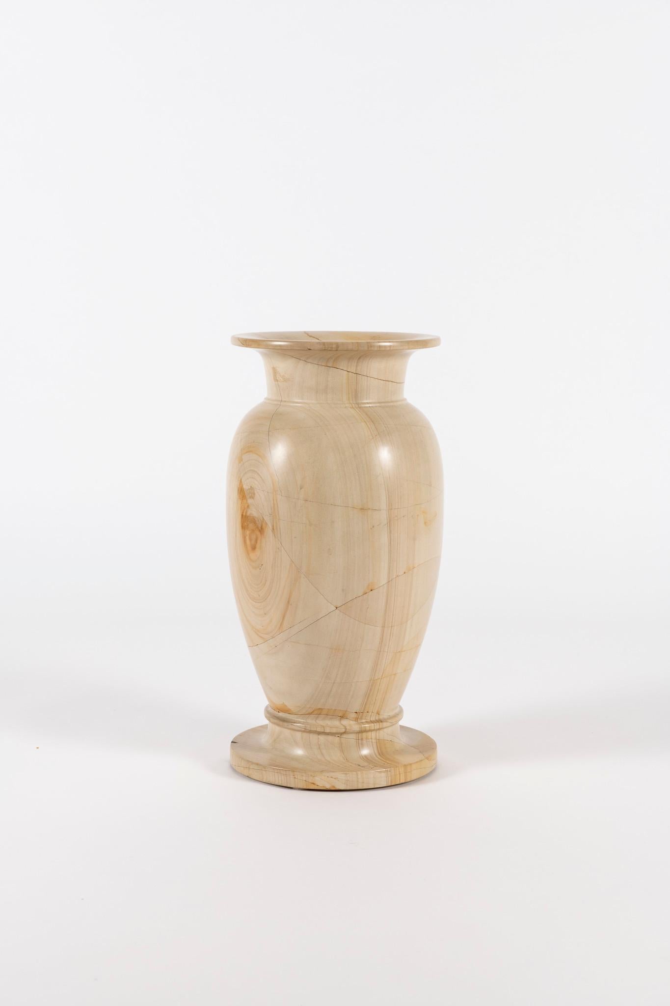 Contemporary Pair of Large Teak Wood Marble Vases