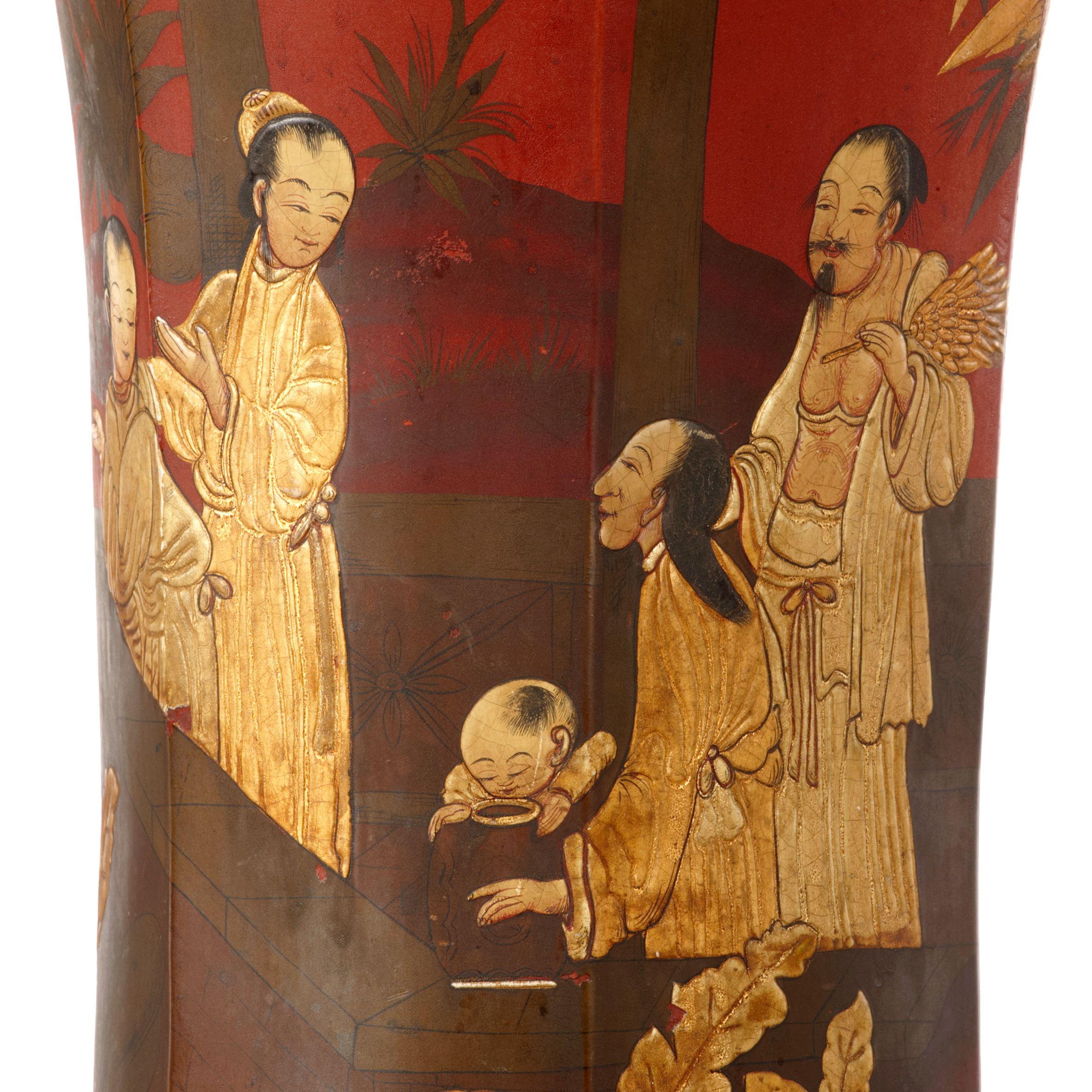 French Pair of Large Terracotta Floor Vase's Original Chinoiserie Decoration For Sale