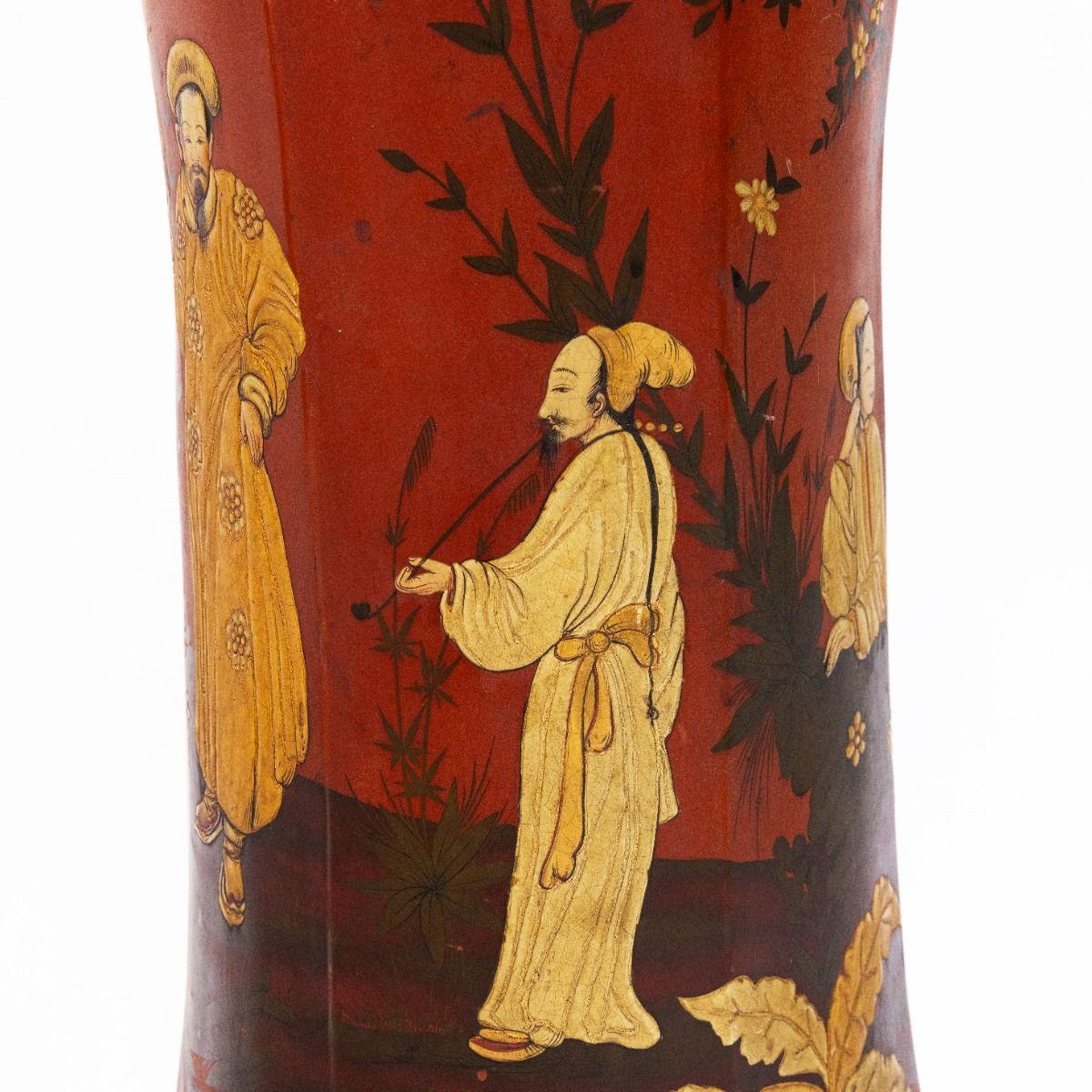 19th Century Pair of Large Terracotta Floor Vase's Original Chinoiserie Decoration For Sale