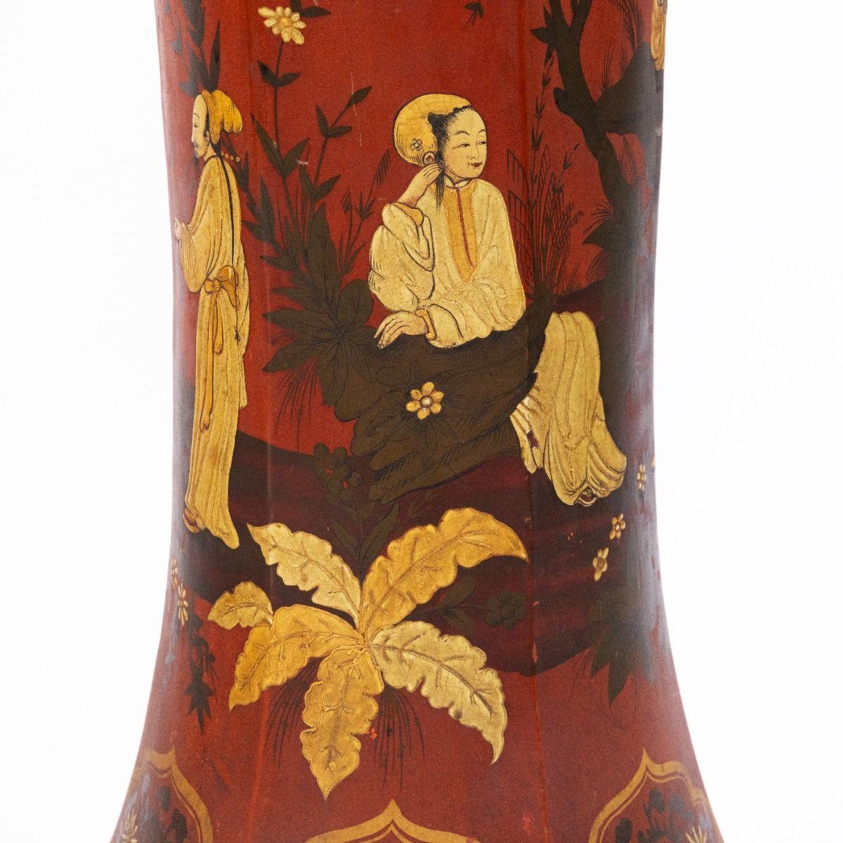 Pair of Large Terracotta Floor Vase's Original Chinoiserie Decoration For Sale 1