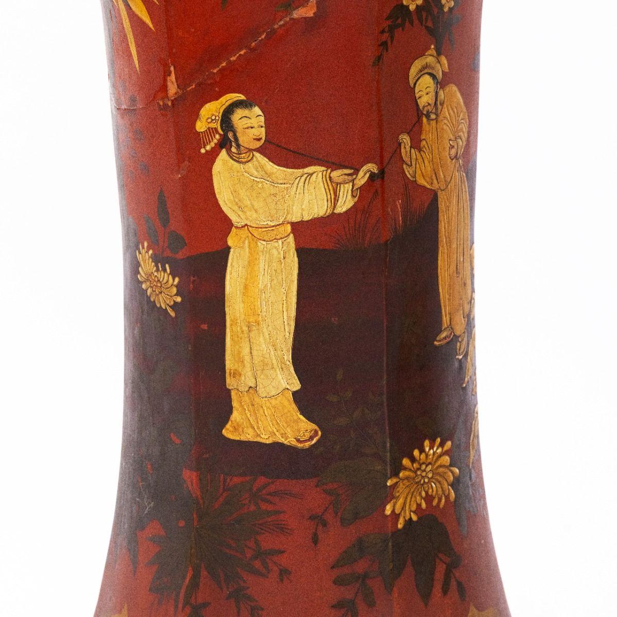 Pair of Large Terracotta Floor Vase's Original Chinoiserie Decoration For Sale 2