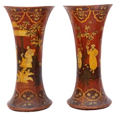 Pair of Large Terracotta Floor Vase's Original Chinoiserie Decoration