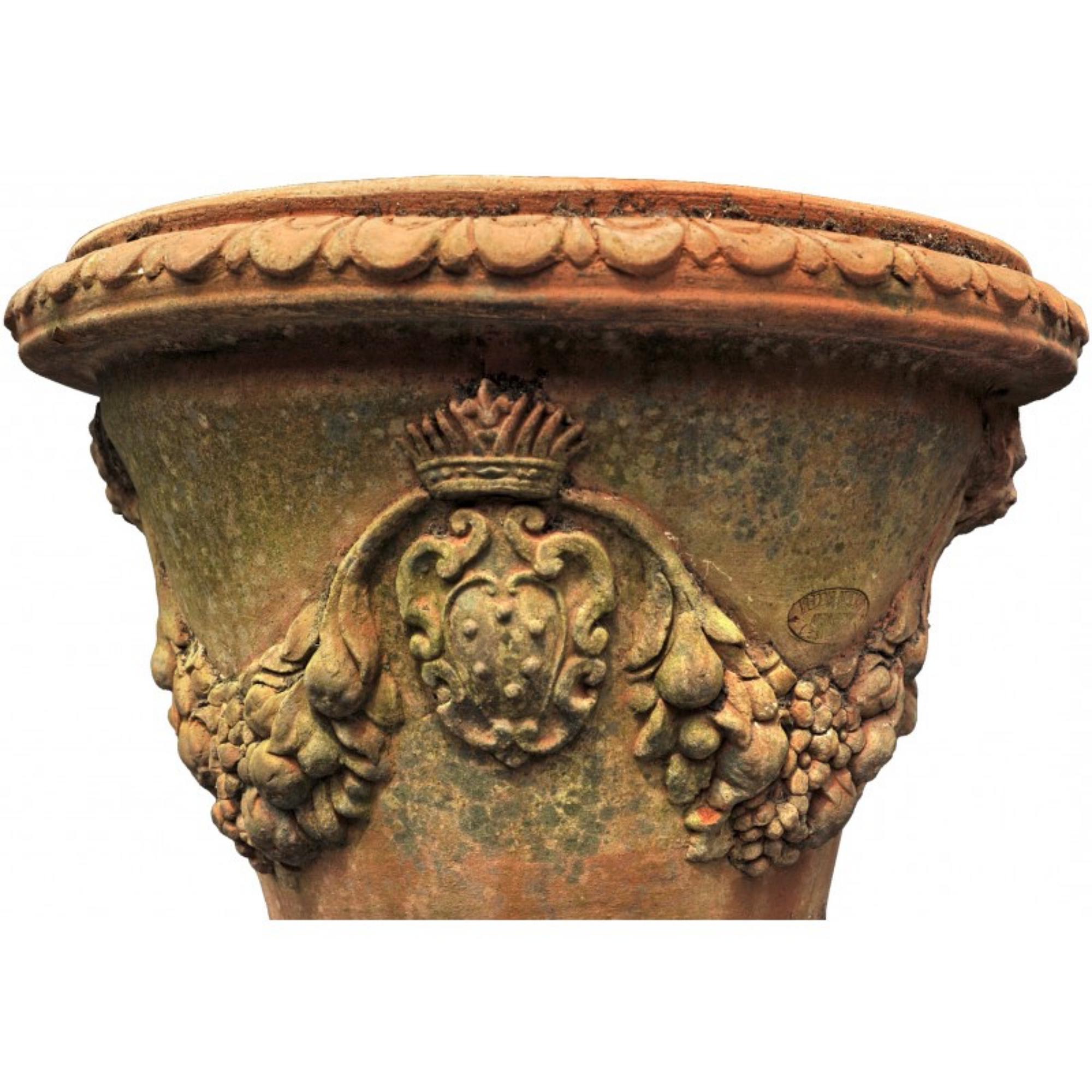 Italian Pair of Large Terracotta Goblet Medicean Vases Early 20th Century For Sale