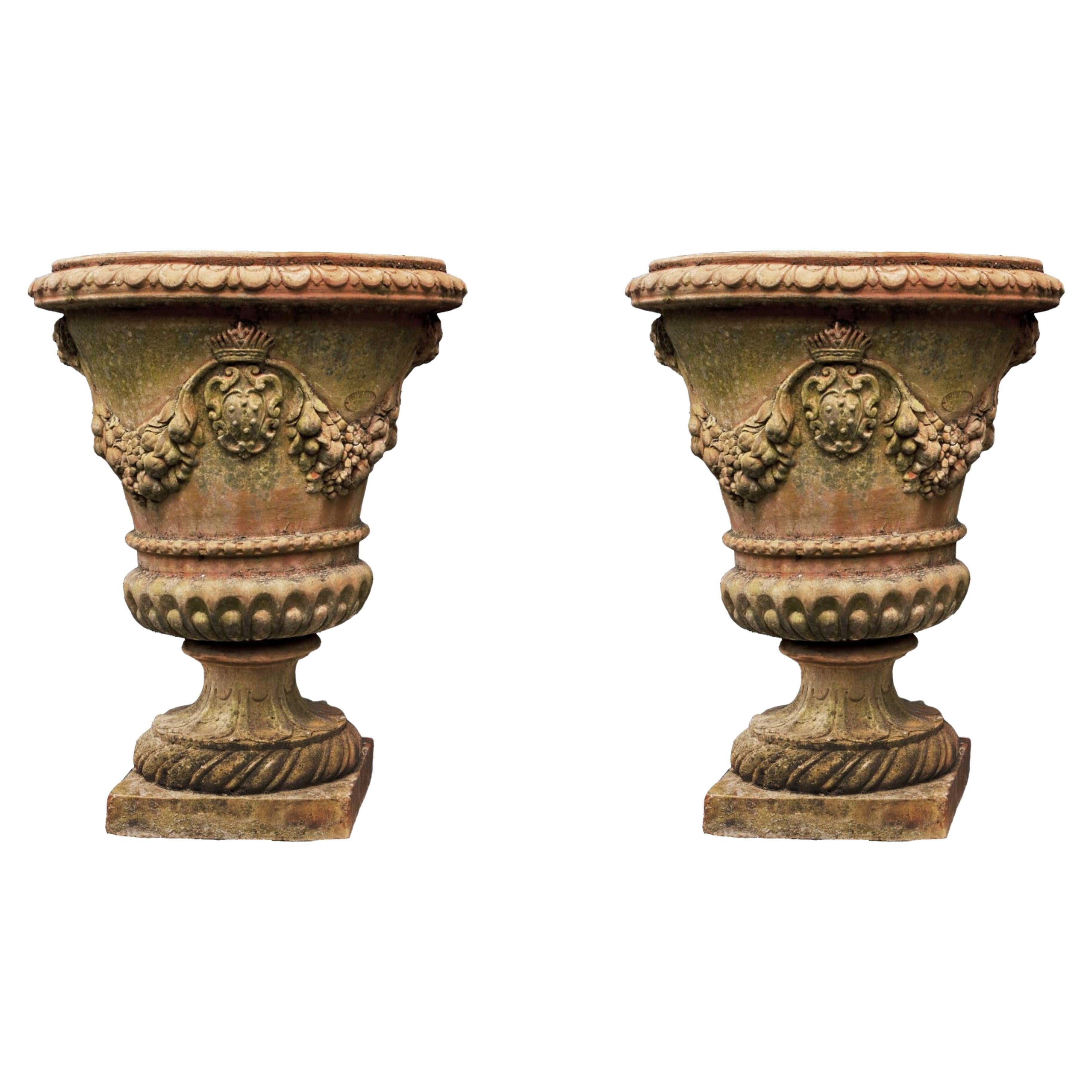 Pair of Large Terracotta Goblet Medicean Vases Early 20th Century For Sale
