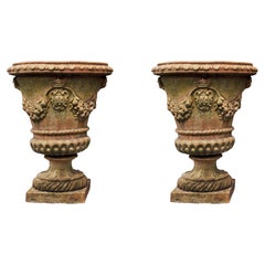Pair of Large Terracotta Goblet Medicean Vases Early 20th Century