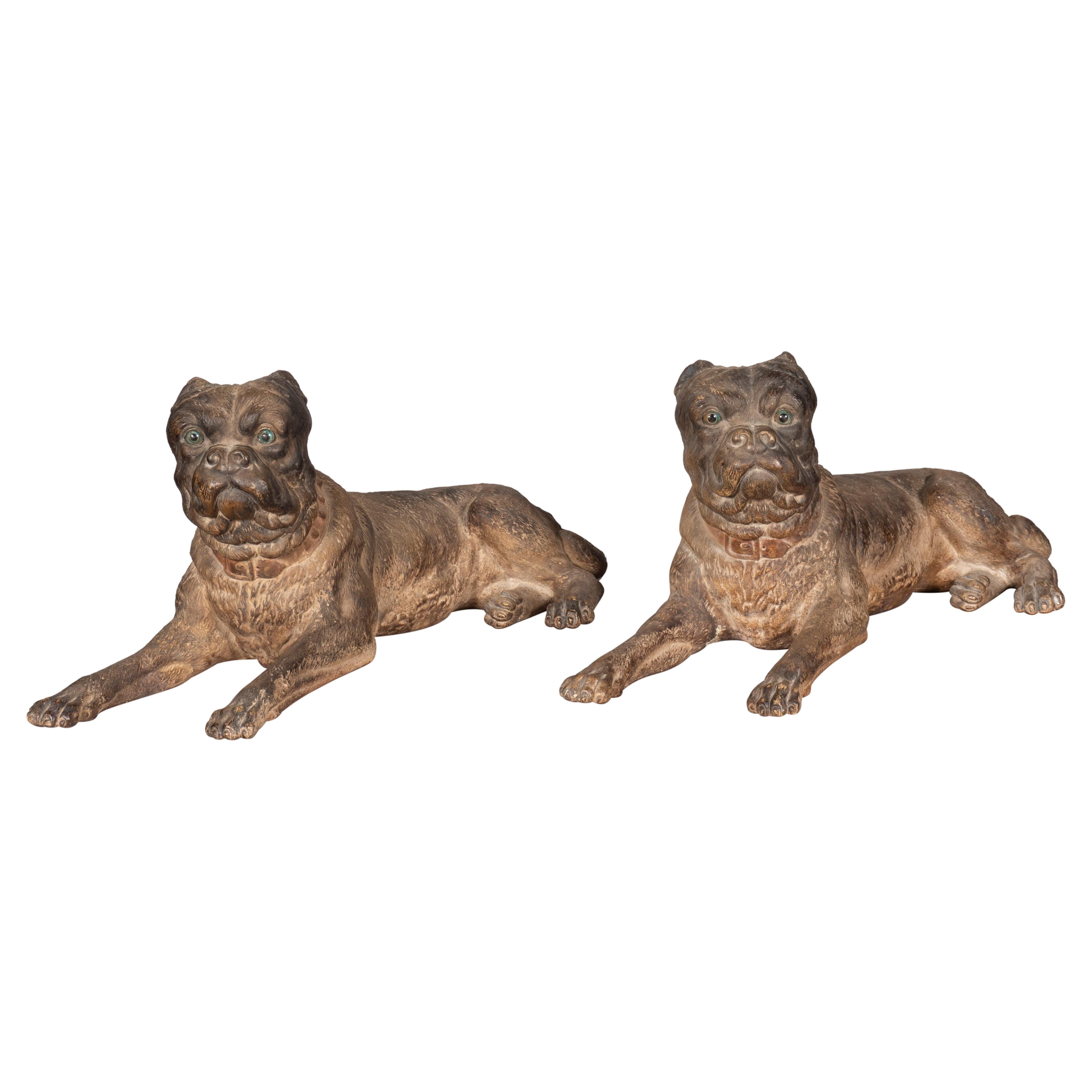 Pair of Large Terracotta Mastiff Dogs For Sale