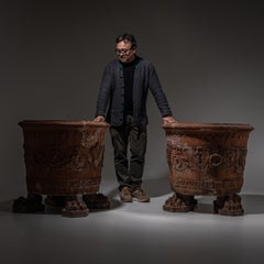 Pair of large Terracotta Planters on Lion’s Paw Feet, Italy, Late 19th/Early 20t