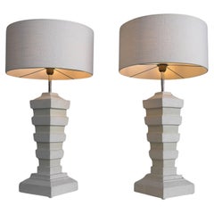 Vintage Pair of Large Tesselated White Stone Mid-Century Modern Lamps,  Italy circa 1975