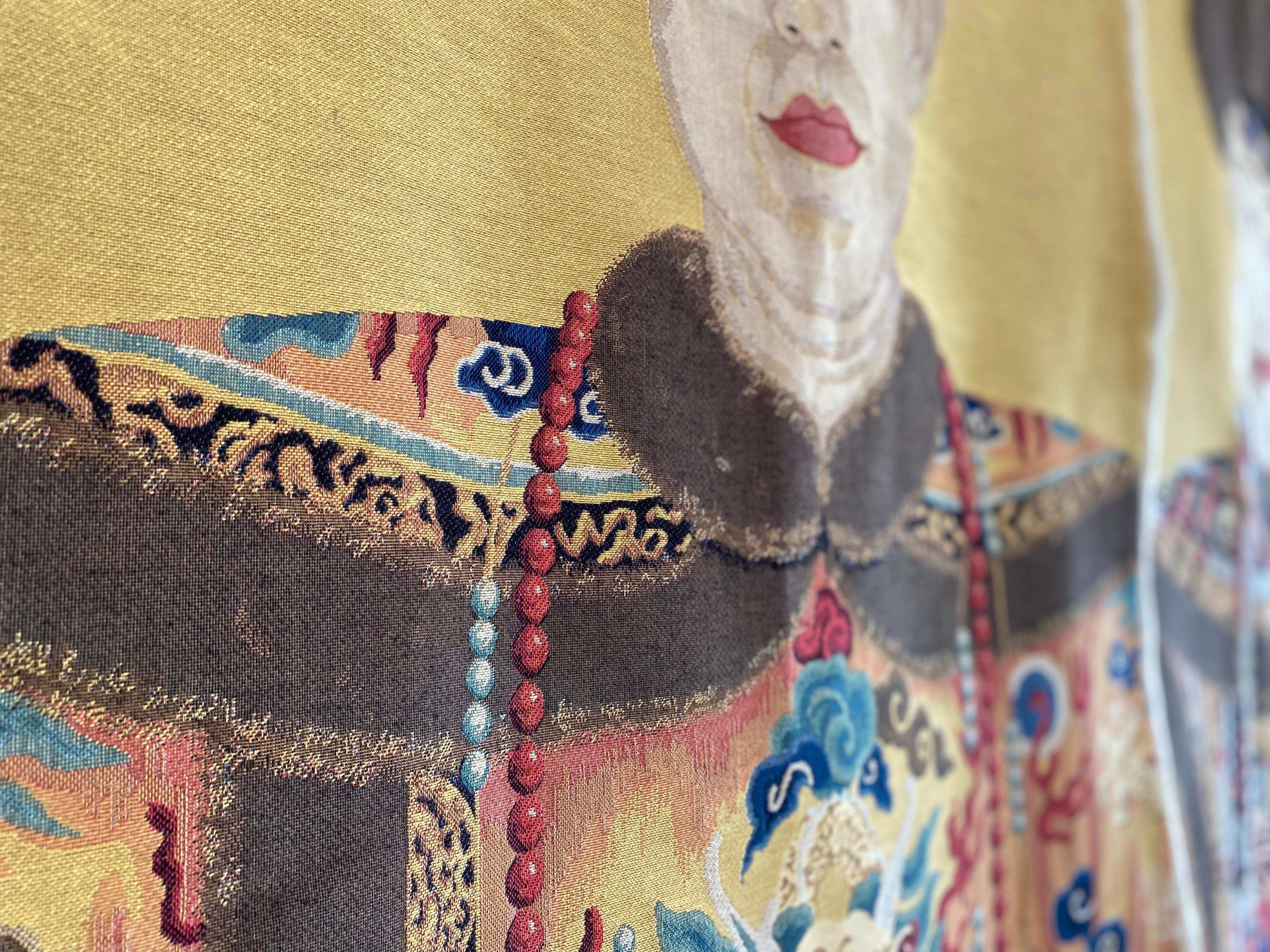 British Pair of Large Textile Portraits of a Chinese Imperial Couple of the Ming Dynasty