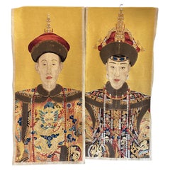 Pair of Large Textile Portraits of a Chinese Imperial Couple of the Ming Dynasty
