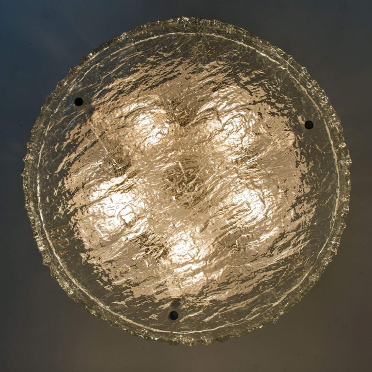 Ein Paar große Einbaubeleuchtung aus strukturiertem Glas von Kaiser, 1960 4