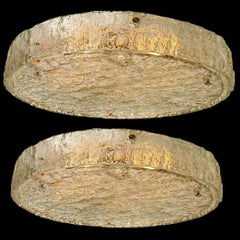 Pair of Large Textured Glass Flush Mounts by Kaiser, 1960