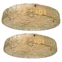 Vintage Pair of Large Textured Glass Flush Mounts by Kaiser, 1960
