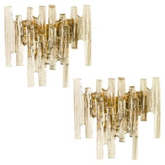 Pair of Large Textured Ice glass Wall Lights by Kalmar, 1960s