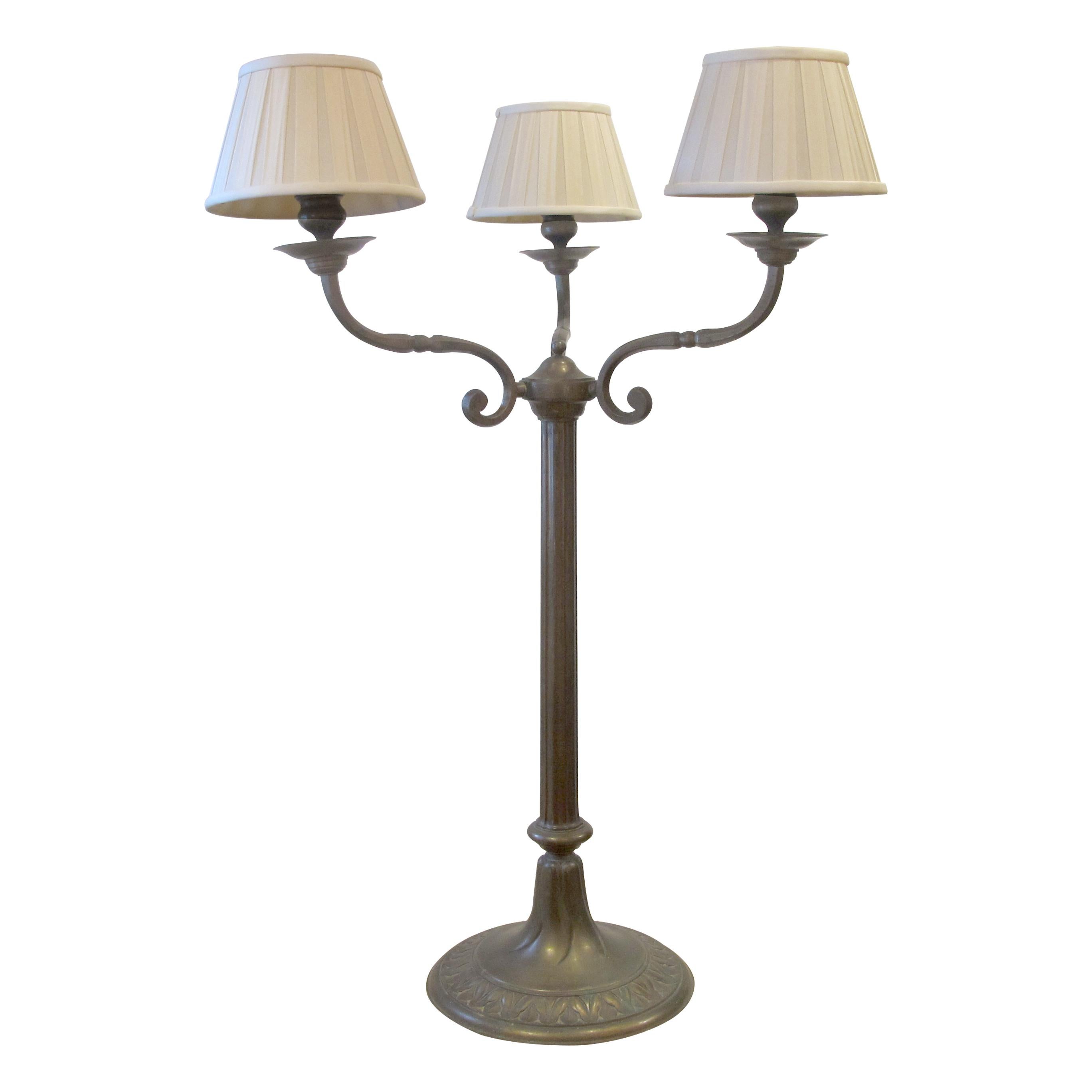 Other Pair of Large Three Arms Solid Bronze Table Lamps circa 1900, French For Sale